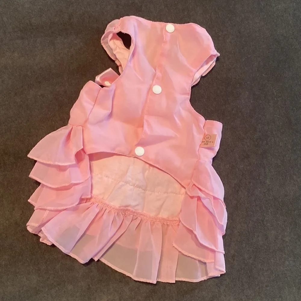 Dog Dress Pink with Cute Ruffle Skirt & Bow Size M NEW